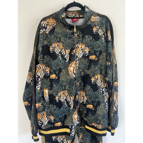 Victorious Mens Green Floral Tiger Track Pants & Jacket Track Suit Set Size 2X - Picture 3 of 16